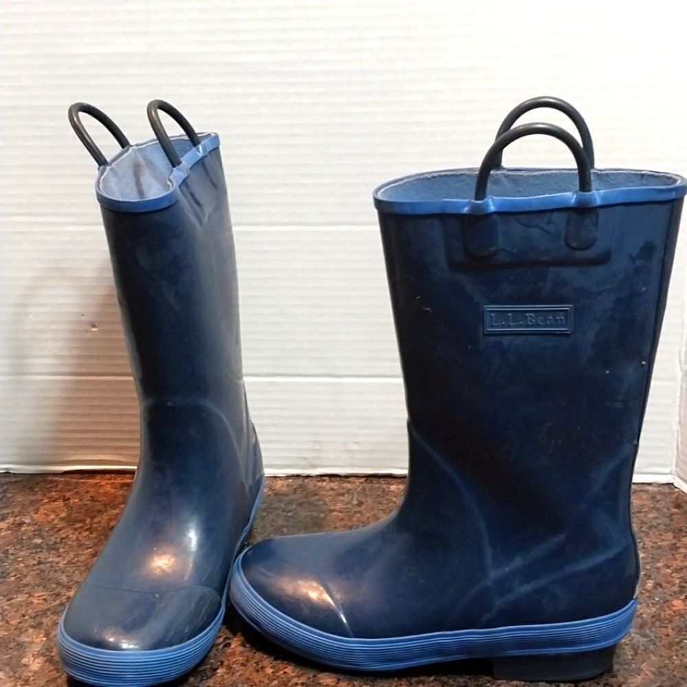 L.L. Bean Blue Rubber Toddler's Rain Boots with Pull Handles...SIZE 2..EUC